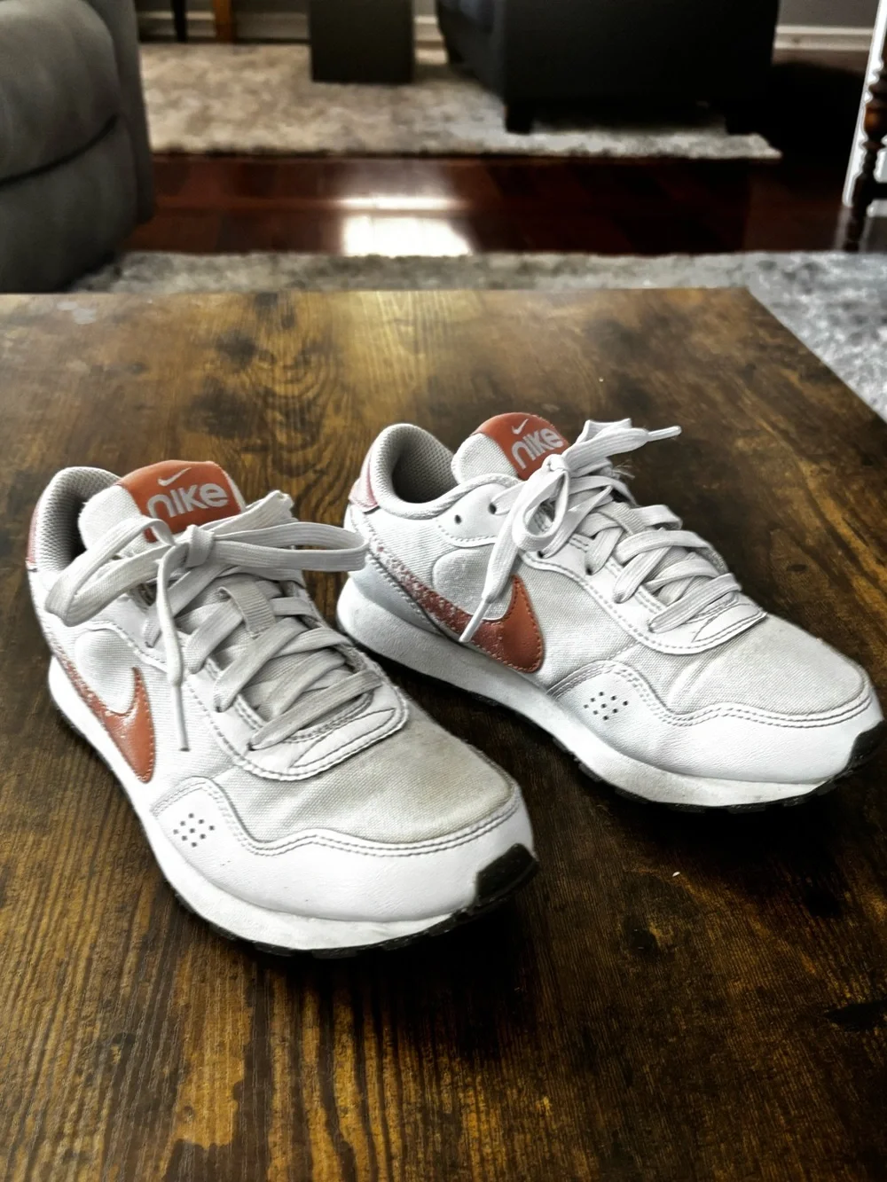 Nike Cream-White Sneakers with Coral Accents 4 Y